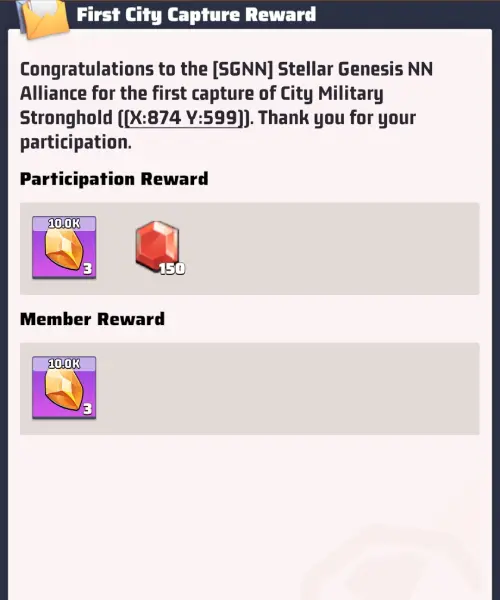 First City Capture Reward First City Capture Reward
