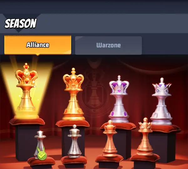 Main screen of seasonal achievements represented as chess pieces.