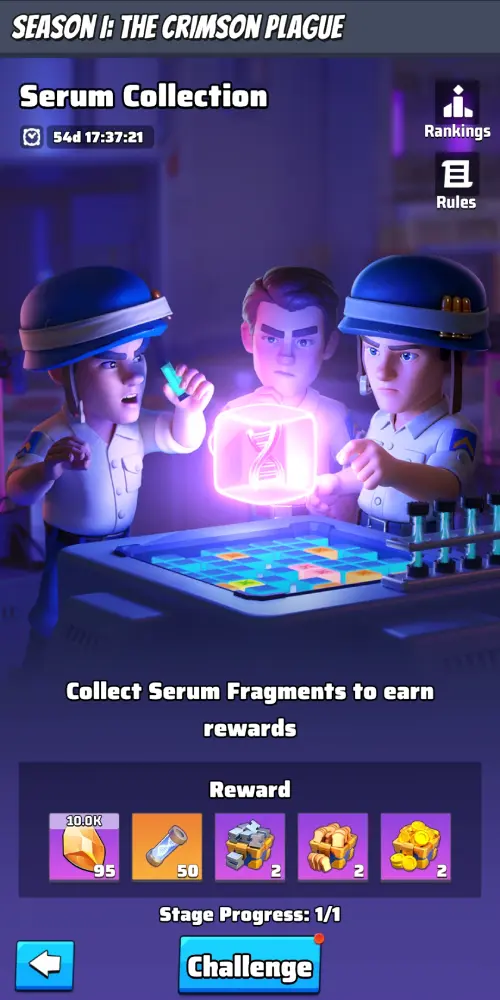 Serum Collection event main screen with rewards