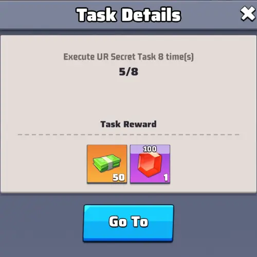 Bingo - Execute UR Secret Task 8 times Bingo - Execute UR Secret Task 8 times