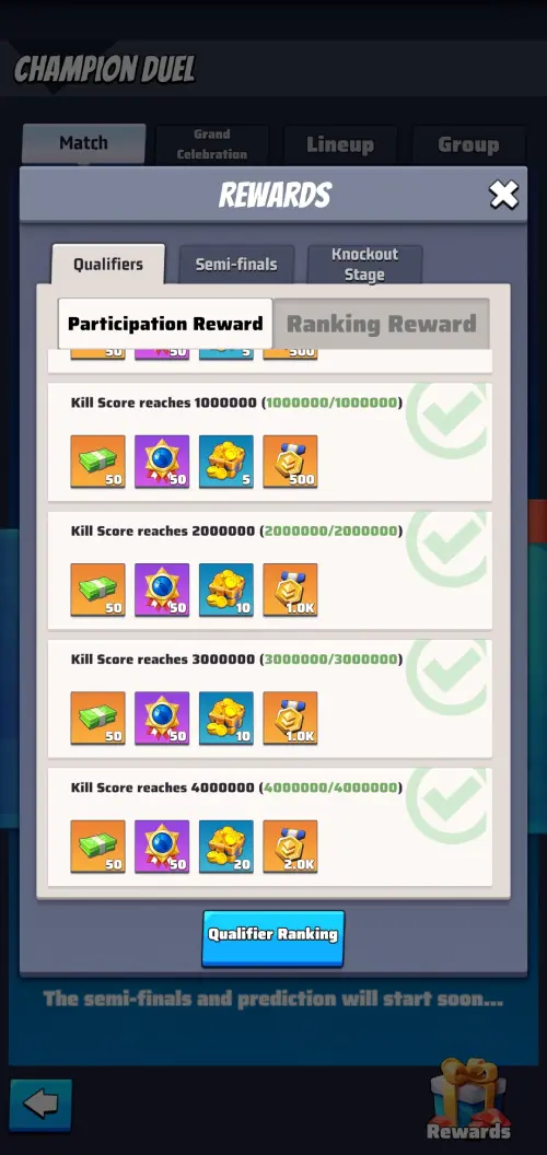 Champion duel kill score rewards Champion duel kill score rewards