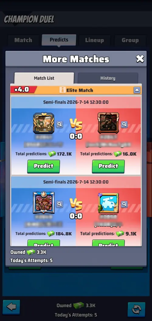 Champion duel match list Champion duel match list