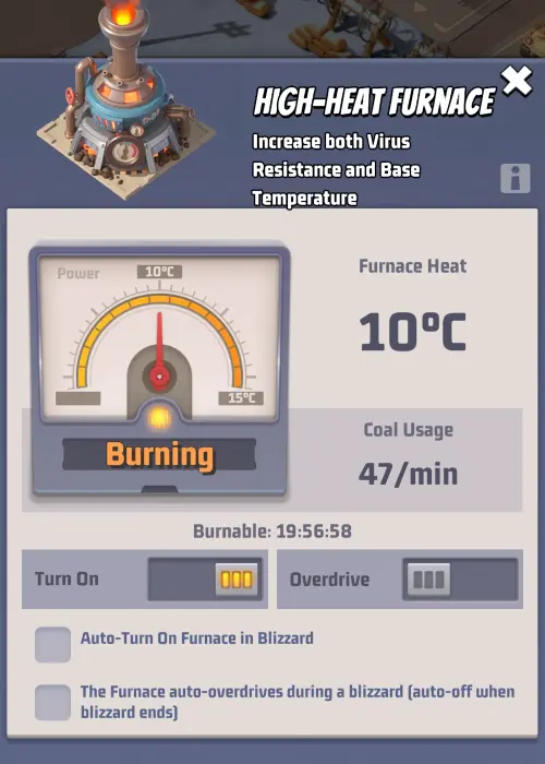 Burning Furnace Base coal consumption by furnace