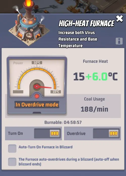 Furnace Overdrive Increased coal consumption in overdrive