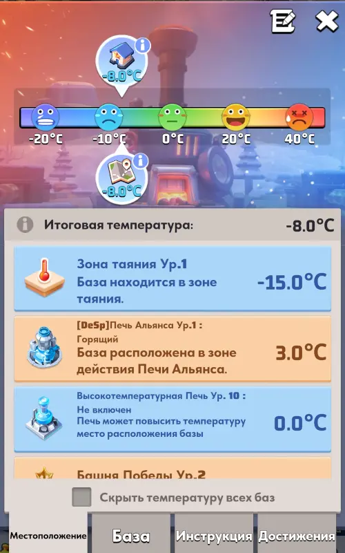 Температура местоположения базы Температура местоположения базы